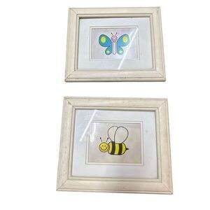 Butterfly & Honey Bee Artwork Picture Framed Decor 12.5" x 10.5" Set of 2